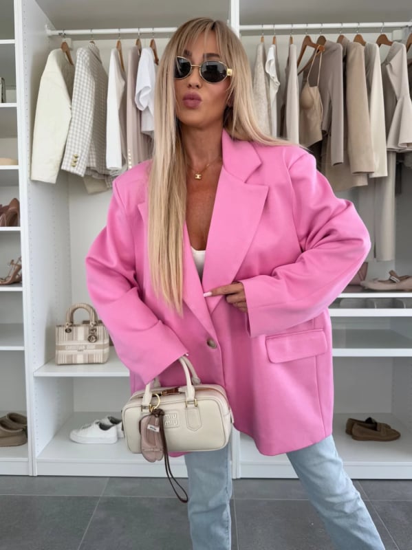 Sacou-blazer damă, culoare solidă, rever, croială lejeră, mâneci lungi, buzunare, lungime medie, stil occidental, 2026