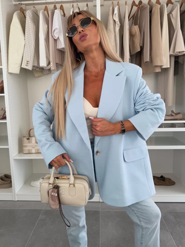 Sacou-blazer damă, culoare solidă, rever, croială lejeră, mâneci lungi, buzunare, lungime medie, stil occidental, 2026