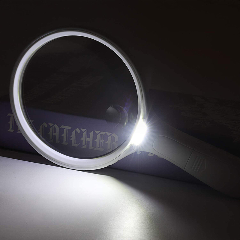 Chuda ručna lupa promjera 145 mm, 4 LED, za čitanje starijih, 10× povećanje, sustav dviju leća