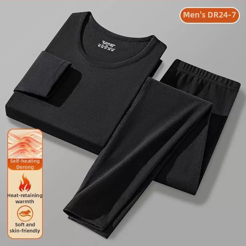 Derong dvostrani termalni set za muškarce, bazni sloj, s okruglim vratom, tanak fleece, samozagrijavajući, gornji i donji dio