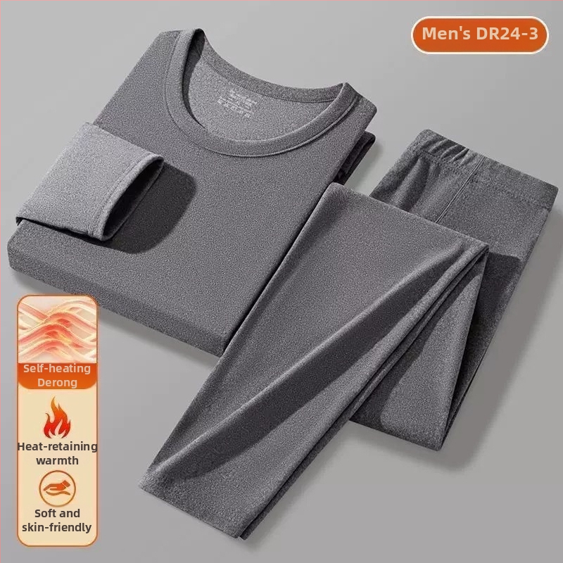 Derong dvostrani termalni set za muškarce, bazni sloj, s okruglim vratom, tanak fleece, samozagrijavajući, gornji i donji dio