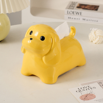 Keramička kutija za maramice sa štenom, krem boje, za dnevni boravak i stol za kavu, elegantna dekoracija