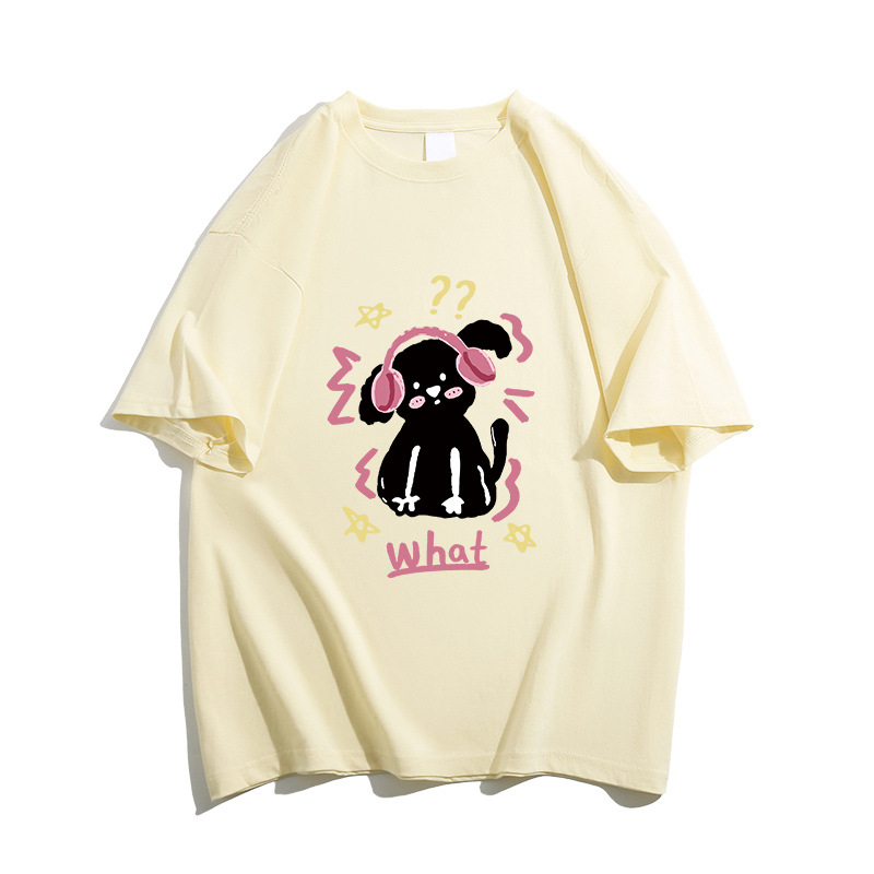 Γυναικείο βαμβακερό T‑shirt για καλοκαίρι, χαλαρή γραμμή, κοντό μανίκι, τύπωμα κουταβιού, σικάτος σχεδιασμός