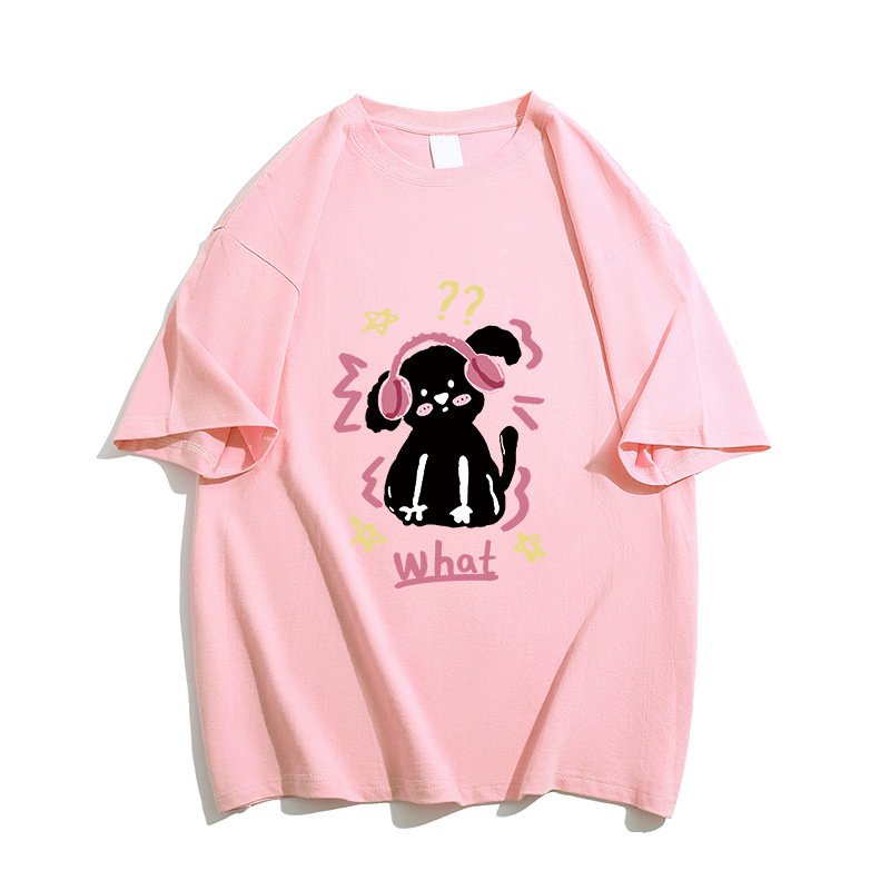 Γυναικείο βαμβακερό T‑shirt για καλοκαίρι, χαλαρή γραμμή, κοντό μανίκι, τύπωμα κουταβιού, σικάτος σχεδιασμός