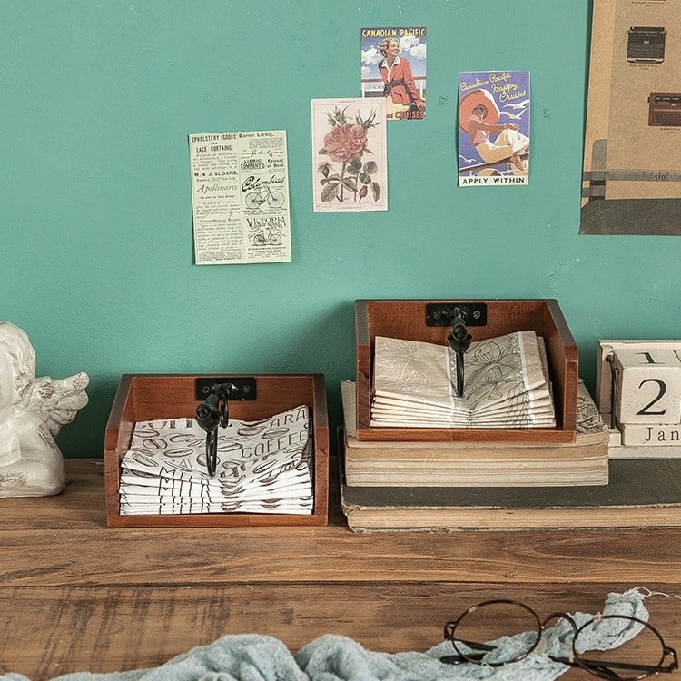 Drvena kutija za maramice i držač salveta, stolna upotreba – restoran, retro stil