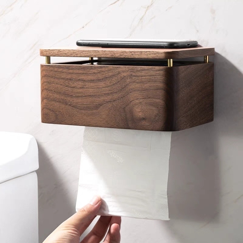 Stenska kutija za papir za WC od orahovog drveta za kupaonicu
