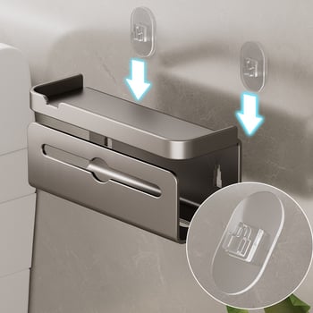 Zidni držač za papirnate maramice i toaletni papir, bez bušenja, za kupaonicu i kuhinju, aluminij siva, minimalistički stil