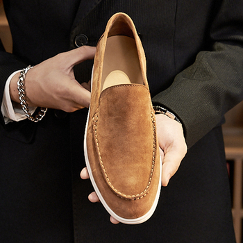 Ανδρικά δερμάτινα loafers σε βρετανικό στυλ, χειροποίητα, slip-on, καθημερινά παπούτσια με επίπεδη σόλα