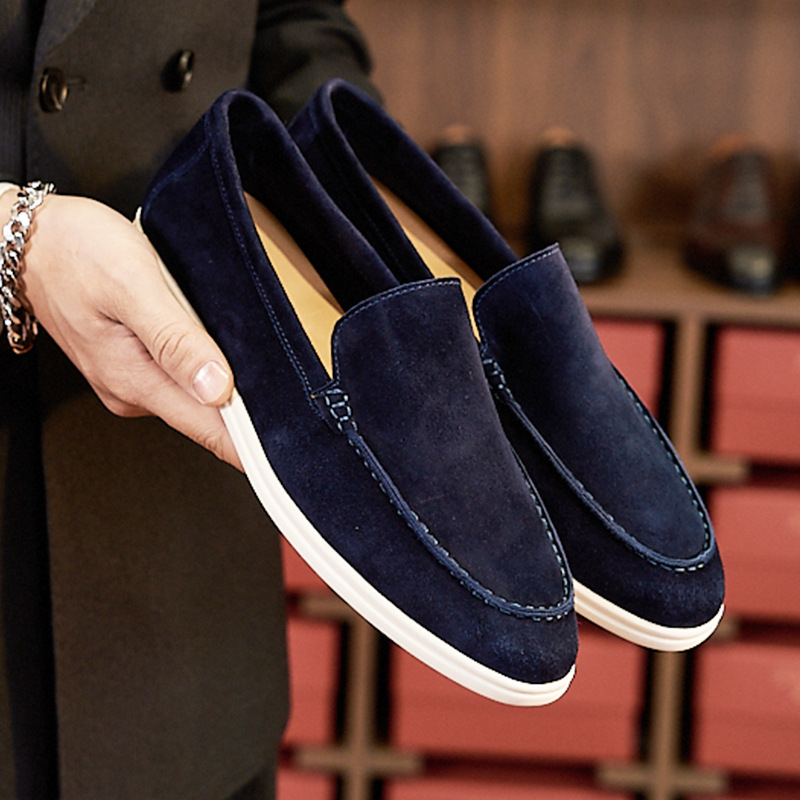 Ανδρικά δερμάτινα loafers σε βρετανικό στυλ, χειροποίητα, slip-on, καθημερινά παπούτσια με επίπεδη σόλα