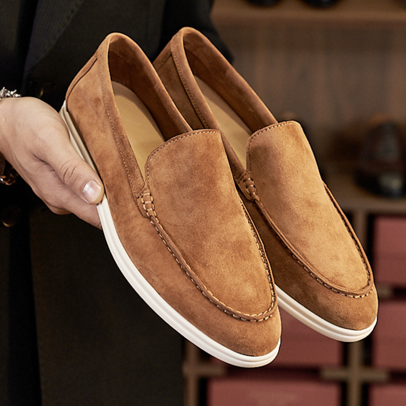 Ανδρικά δερμάτινα loafers σε βρετανικό στυλ, χειροποίητα, slip-on, καθημερινά παπούτσια με επίπεδη σόλα