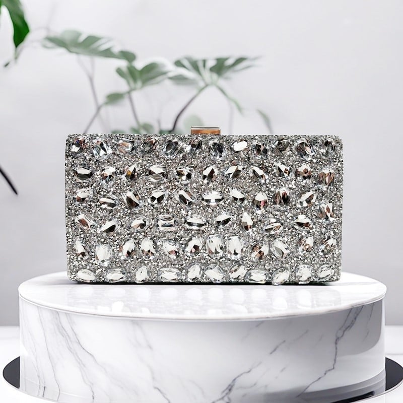 Diamantima ukrašena četvrtasta večernja torbica, za haljinu tipa qipao, torba za rame ili clutch