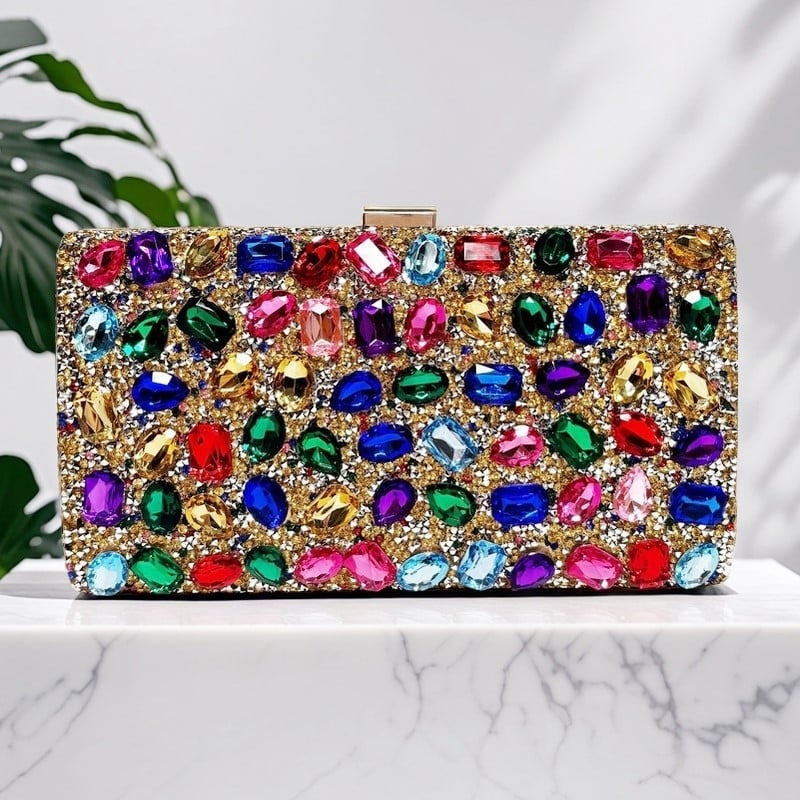 Diamantima ukrašena četvrtasta večernja torbica, za haljinu tipa qipao, torba za rame ili clutch