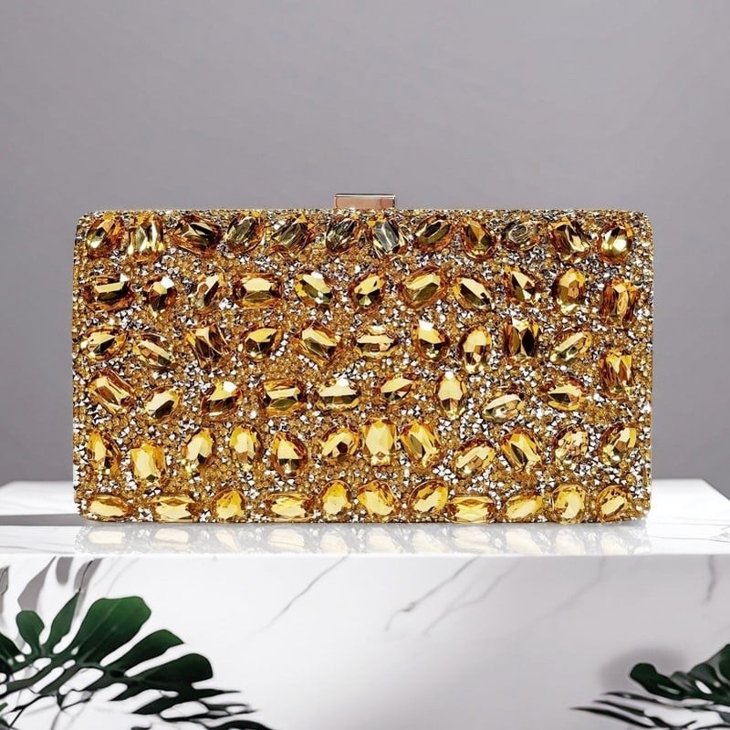 Diamantima ukrašena četvrtasta večernja torbica, za haljinu tipa qipao, torba za rame ili clutch