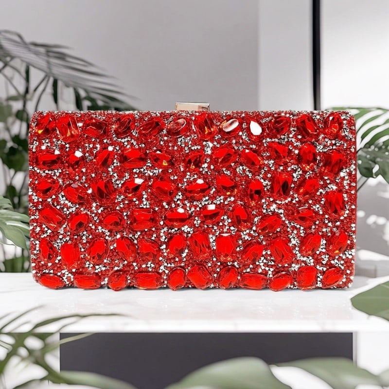 Diamantima ukrašena četvrtasta večernja torbica, za haljinu tipa qipao, torba za rame ili clutch