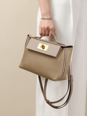 Anlin Leather Goods Dumpling torba, mala veličina, nosenje u ruci/na ramenu/crossbody, od kože prvog sloja teleće kože, podstata od Super Fibre, gradski minimalistički stil