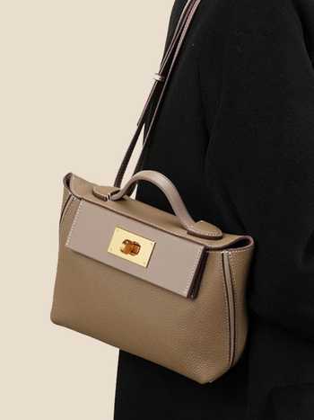 Anlin Leather Goods Dumpling torba, mala veličina, nosenje u ruci/na ramenu/crossbody, od kože prvog sloja teleće kože, podstata od Super Fibre, gradski minimalistički stil