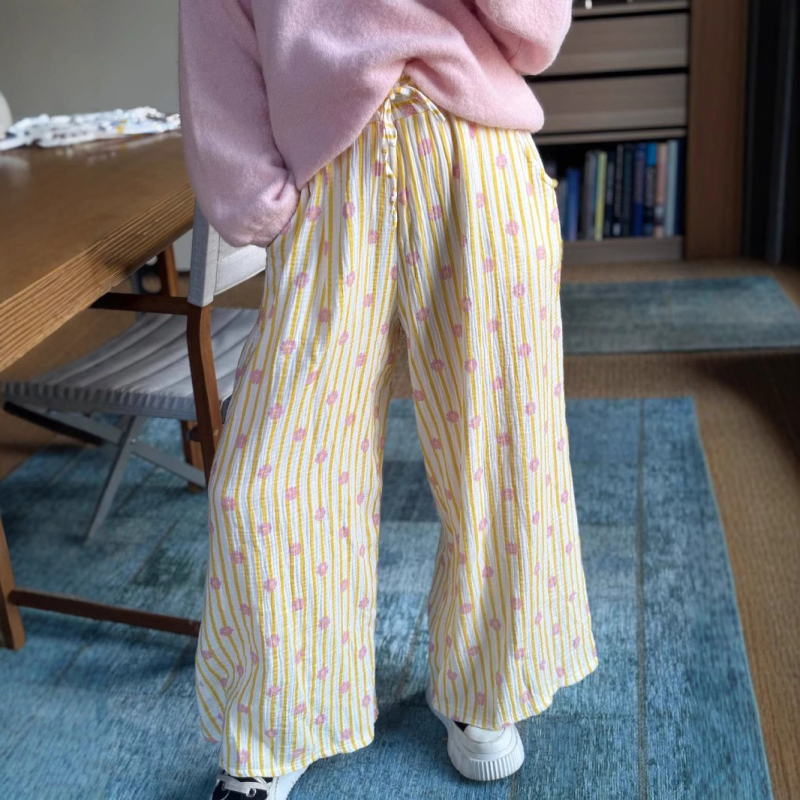 Ženske lagane ljetne hlače s tankim materijalom i prugastim uzorkom, kaiš u struku, ravni kroj, udobne i široke nogavice, do poda, SU4083