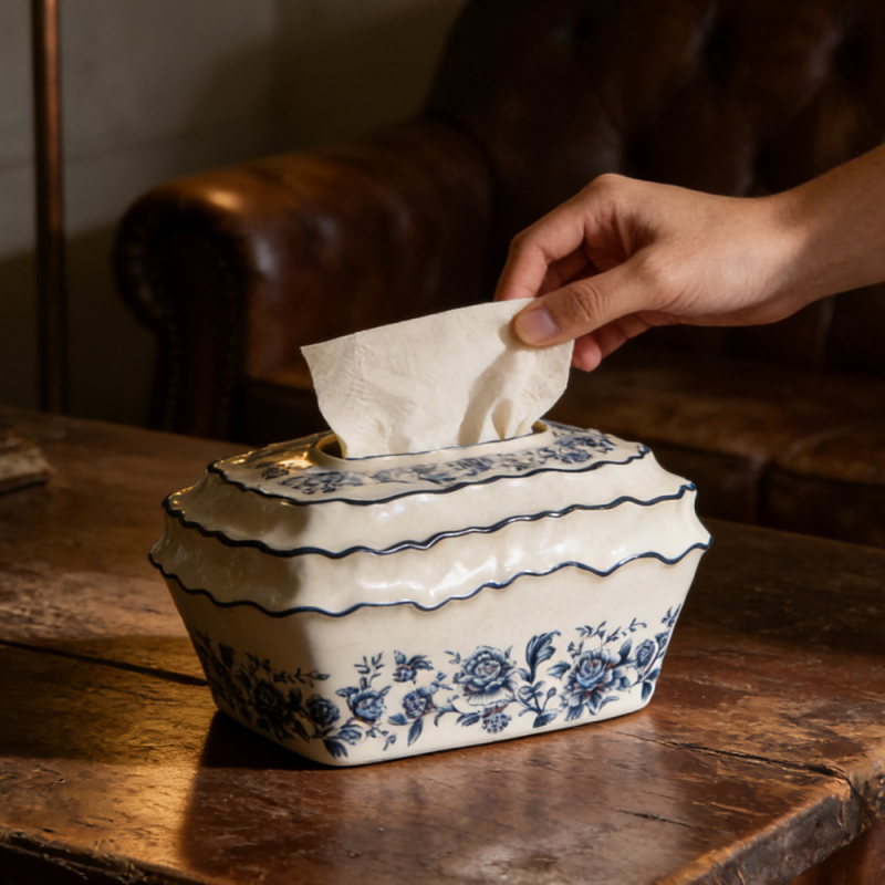 Nova kutija za maramice od plavo-bijelog porcelana, u novokineskom stilu, elegantan ukras dnevnog boravka