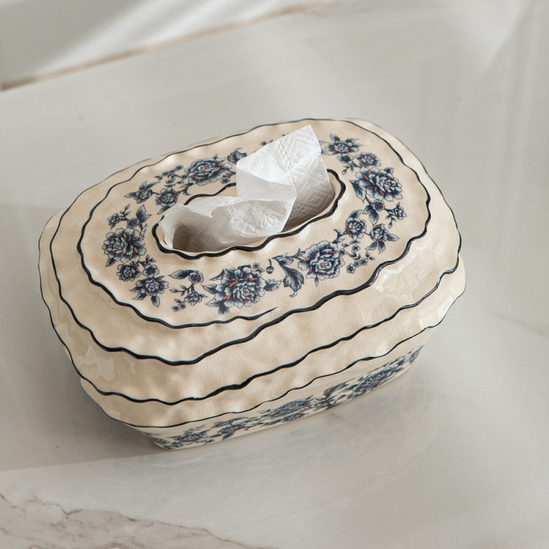 Nova kutija za maramice od plavo-bijelog porcelana, u novokineskom stilu, elegantan ukras dnevnog boravka