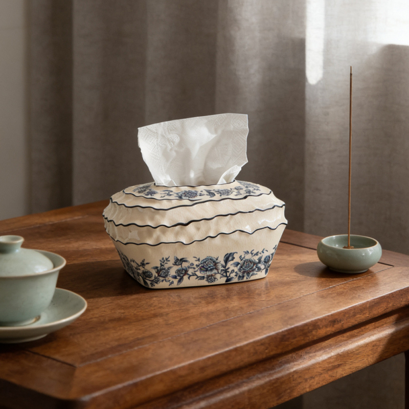 Nova kutija za maramice od plavo-bijelog porcelana, u novokineskom stilu, elegantan ukras dnevnog boravka