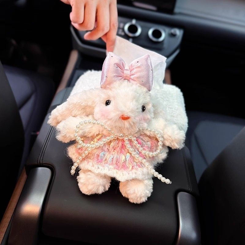 Kutija za maramice u automobilu ispod naslona za ruku, slatki dizajn zeca, elegantan unutarnji organizator.