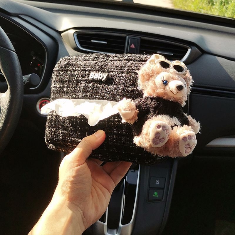 Plišani držač maramicama za automobil, viseći pretinac za naslon za ruku, roztomila dekoracija s Duffy medvjedom za unutrašnjost vozila