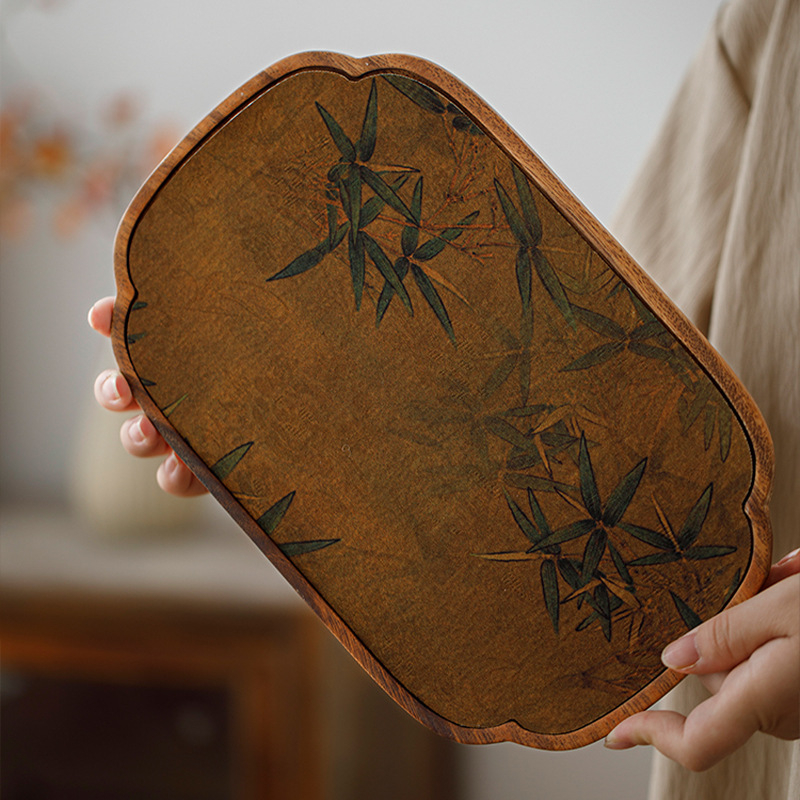 Dijelić za čaj od orašćevog drveta s vodootpornim podmetačem, kineskog stila tkanina podmetač za šalice, držač za čajnik i skladištenje, vintage elegantan čajni pladanj