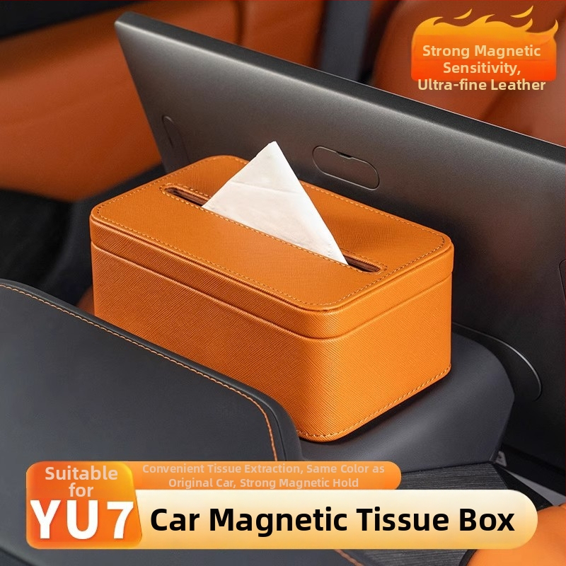 Kožený magnetický držiak vreckoviek do auta pre Xiaomi Yu7, farba interiéru zladená, rozmery 17×11.5×7.5 cm