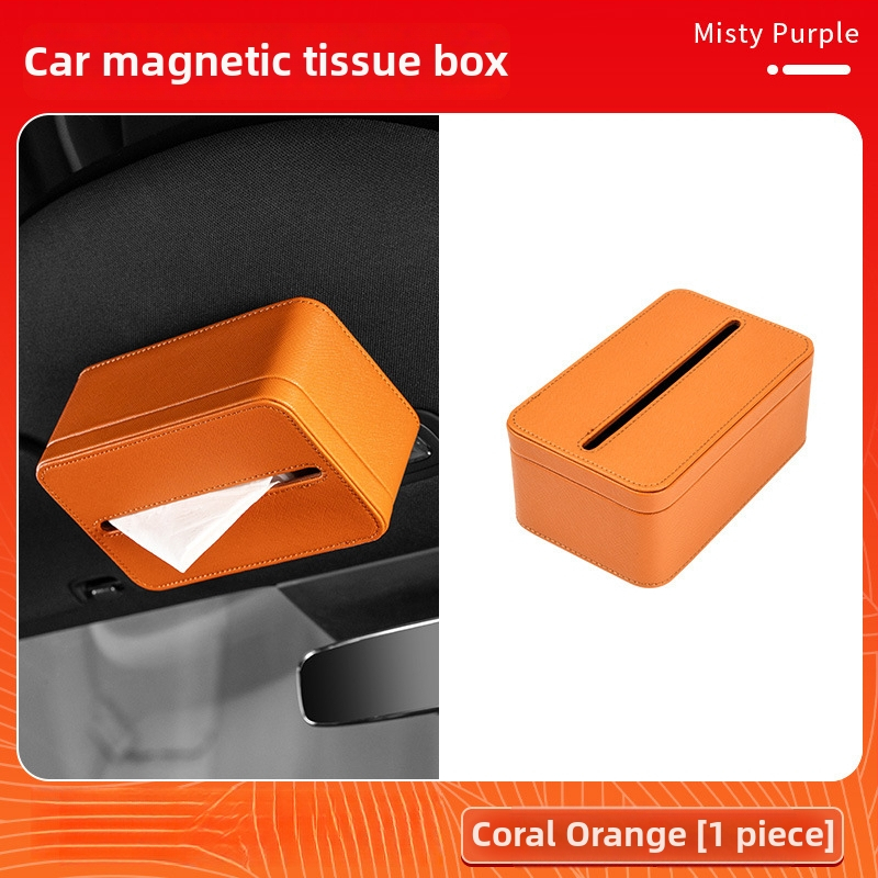 Kožený magnetický držiak vreckoviek do auta pre Xiaomi Yu7, farba interiéru zladená, rozmery 17×11.5×7.5 cm