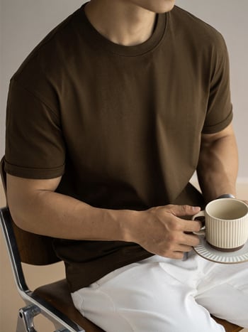 Ανδρικό βαμβακερό κοντομανικο T‑shirt, βαρέως τύπου 260 g, διπλής ύφανσης, vintage αμερικανικό στυλ, φαρδιά γραμμή, μονόχρωμο