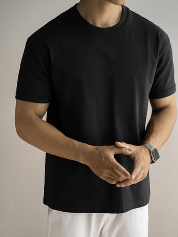 Ανδρικό βαμβακερό κοντομανικο T‑shirt, βαρέως τύπου 260 g, διπλής ύφανσης, vintage αμερικανικό στυλ, φαρδιά γραμμή, μονόχρωμο