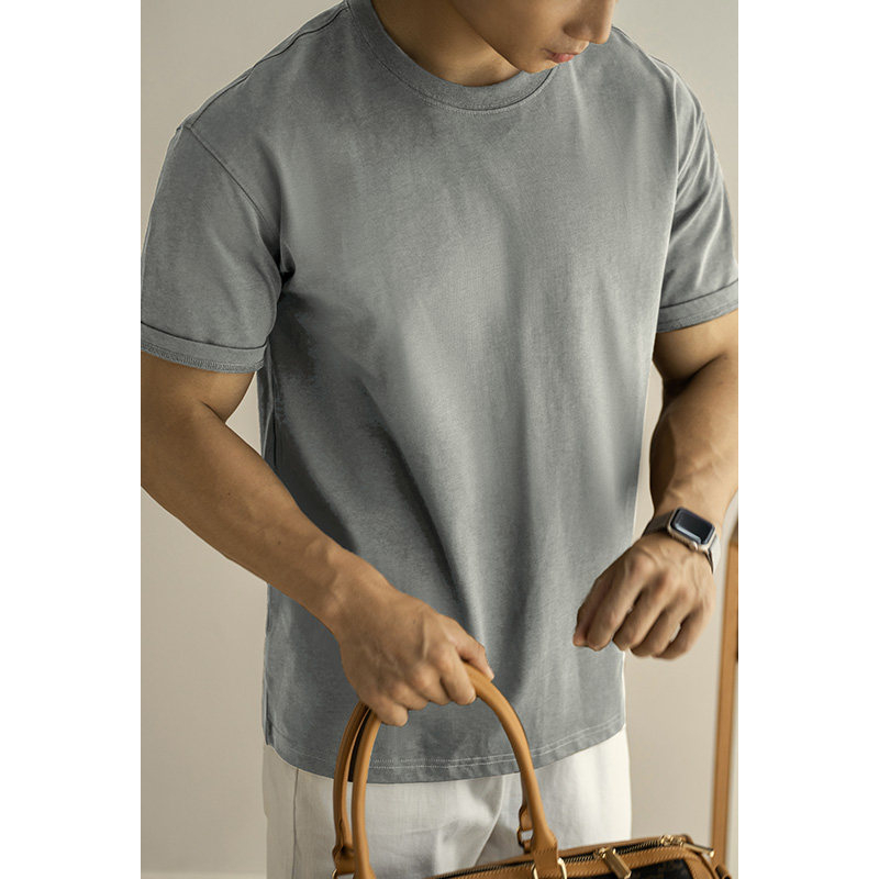 Ανδρικό βαμβακερό κοντομανικο T‑shirt, βαρέως τύπου 260 g, διπλής ύφανσης, vintage αμερικανικό στυλ, φαρδιά γραμμή, μονόχρωμο