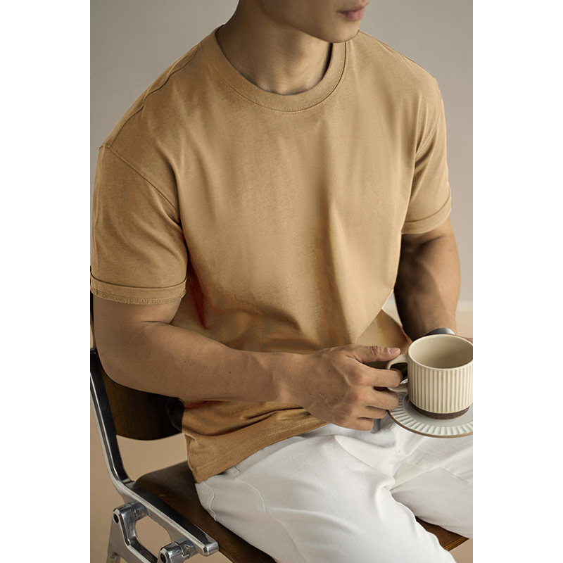Ανδρικό βαμβακερό κοντομανικο T‑shirt, βαρέως τύπου 260 g, διπλής ύφανσης, vintage αμερικανικό στυλ, φαρδιά γραμμή, μονόχρωμο