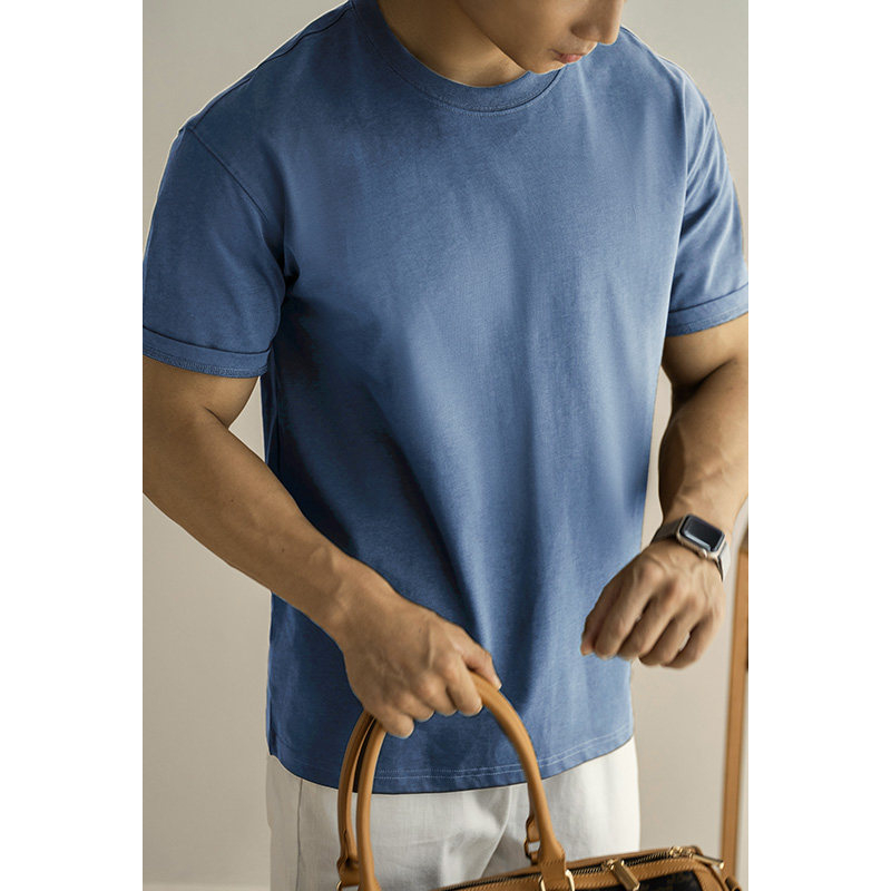 Ανδρικό βαμβακερό κοντομανικο T‑shirt, βαρέως τύπου 260 g, διπλής ύφανσης, vintage αμερικανικό στυλ, φαρδιά γραμμή, μονόχρωμο