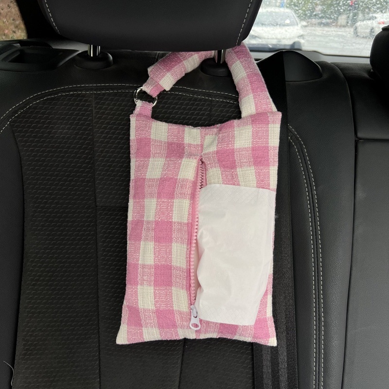Navlaka za maramice u automobilu, ružičasto karirana tkanina, viseći dizajn