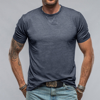 Ανδρικό καλοκαιρινό κοντομάνικο T‑shirt με στρογγυλό λαιμό, μονόχρωμο, ευρωπαϊκό/αμερικανικό στυλ