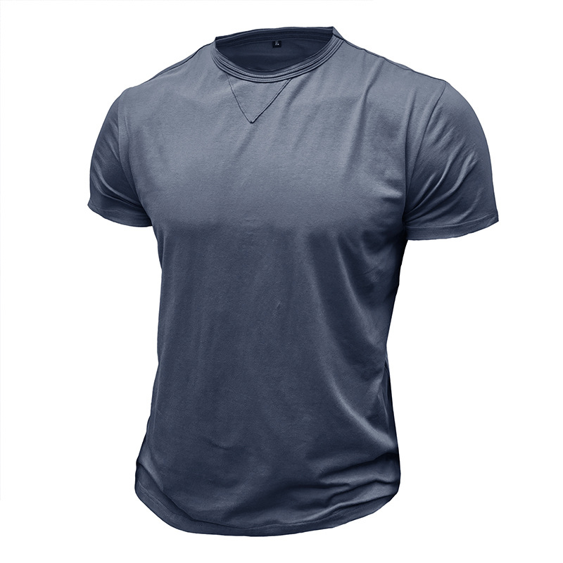 Ανδρικό καλοκαιρινό κοντομάνικο T‑shirt με στρογγυλό λαιμό, μονόχρωμο, ευρωπαϊκό/αμερικανικό στυλ
