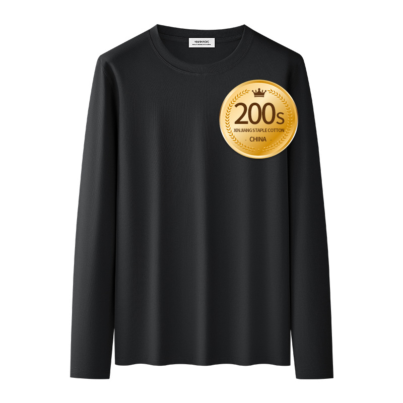 Ανδρικό μακρυμάνικο T‑shirt από βαμβάκι με μακριές ίνες, επεξεργασμένο με αμμωνία σε 200-count, φθινοπωρινό–χειμερινό 2025 premium casual top