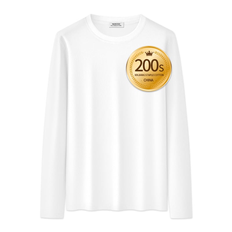 Ανδρικό μακρυμάνικο T‑shirt από βαμβάκι με μακριές ίνες, επεξεργασμένο με αμμωνία σε 200-count, φθινοπωρινό–χειμερινό 2025 premium casual top