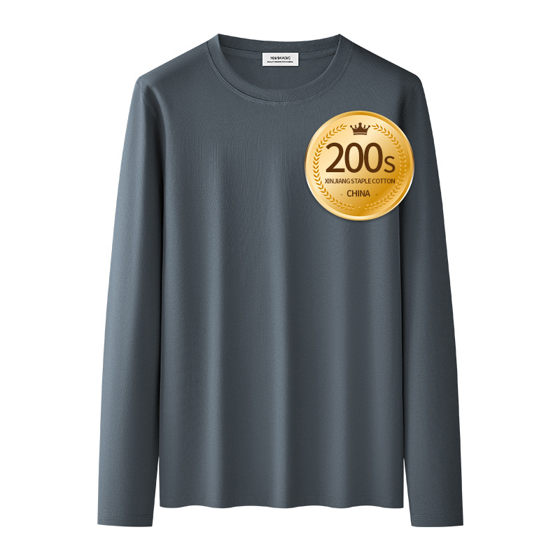 Ανδρικό μακρυμάνικο T‑shirt από βαμβάκι με μακριές ίνες, επεξεργασμένο με αμμωνία σε 200-count, φθινοπωρινό–χειμερινό 2025 premium casual top