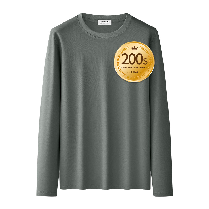 Ανδρικό μακρυμάνικο T‑shirt από βαμβάκι με μακριές ίνες, επεξεργασμένο με αμμωνία σε 200-count, φθινοπωρινό–χειμερινό 2025 premium casual top