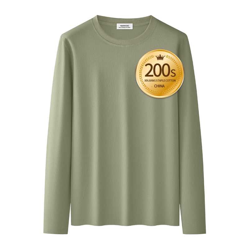 Ανδρικό μακρυμάνικο T‑shirt από βαμβάκι με μακριές ίνες, επεξεργασμένο με αμμωνία σε 200-count, φθινοπωρινό–χειμερινό 2025 premium casual top