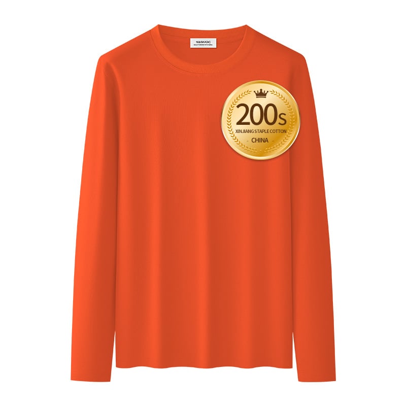 Ανδρικό μακρυμάνικο T‑shirt από βαμβάκι με μακριές ίνες, επεξεργασμένο με αμμωνία σε 200-count, φθινοπωρινό–χειμερινό 2025 premium casual top
