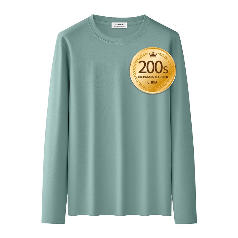 Ανδρικό μακρυμάνικο T‑shirt από βαμβάκι με μακριές ίνες, επεξεργασμένο με αμμωνία σε 200-count, φθινοπωρινό–χειμερινό 2025 premium casual top