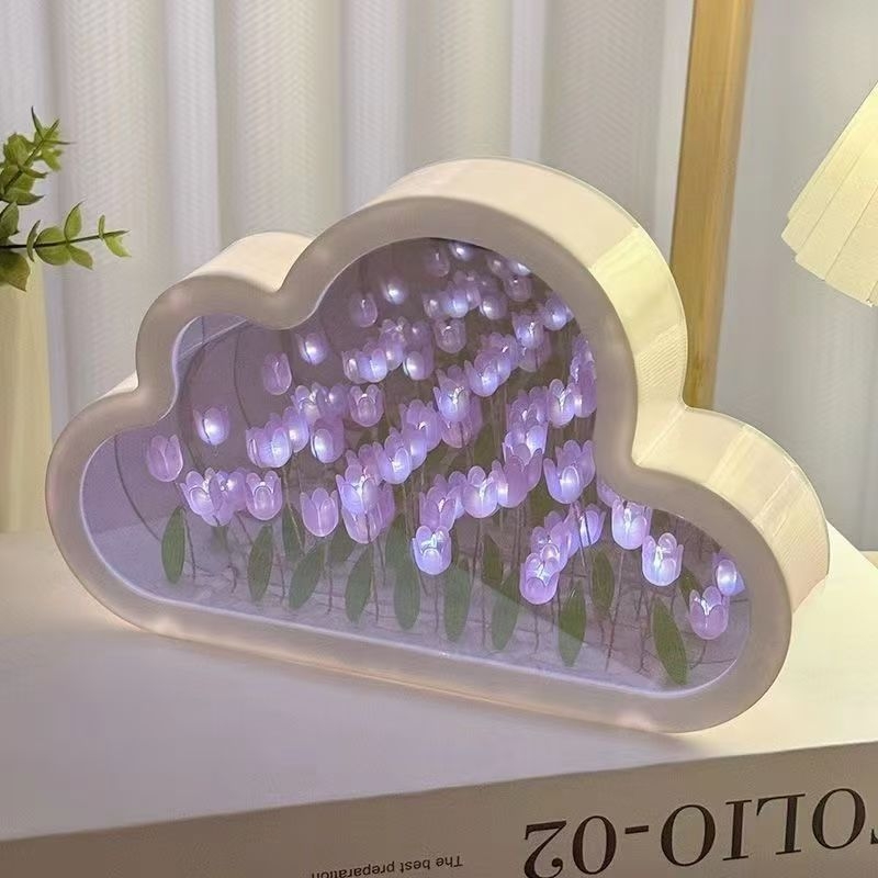 Cloud Tulip noćna svjetiljka – DIY ručna izrada, ogledni cvijetni ocean, ambijentalno osvjetljenje, stolni dekor, kreativan poklon