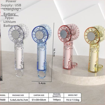 Priehľadný ručný ventilátor s karabínou, prenosný mini vreckový ventilátor na vonkajšie použitie
