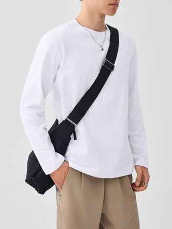 Moomaike Ανδρικό μακρυμάνικο T-shirt από 230 g combed cotton, άνοιξη 2026, μονόχρωμο, Κωδ. 75147