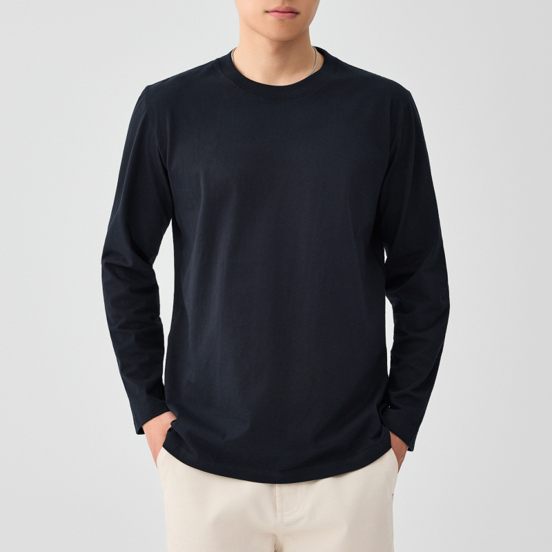 Moomaike Ανδρικό μακρυμάνικο T-shirt από 230 g combed cotton, άνοιξη 2026, μονόχρωμο, Κωδ. 75147