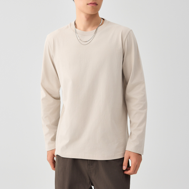 Moomaike Ανδρικό μακρυμάνικο T-shirt από 230 g combed cotton, άνοιξη 2026, μονόχρωμο, Κωδ. 75147