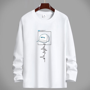 Ανδρικό μακρυμάνικο T‑shirt από βαμβάκι, για άνοιξη-φθινόπωρο, στρογγυλός λαιμός, άνετη γραμμή, μεγάλο μέγεθος